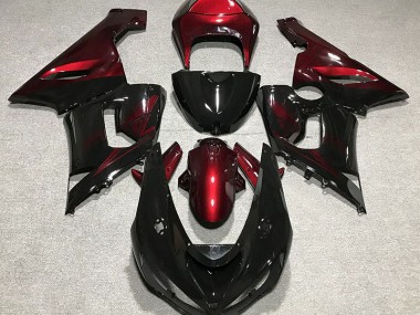 2005-2006 Nero Lucido & Rosso Intenso Kawasaki ZX6R Carene Moto Fabbrica