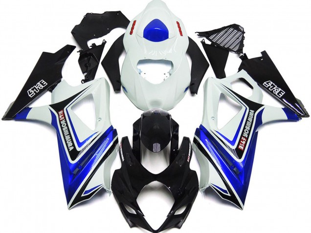 2007-2008 Blu Lucido Con Stile OEM Bianco & Nero Suzuki GSXR 1000 Carene Moto Fabbrica